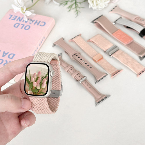 适用iWatch樱粉合集硅胶编织表带