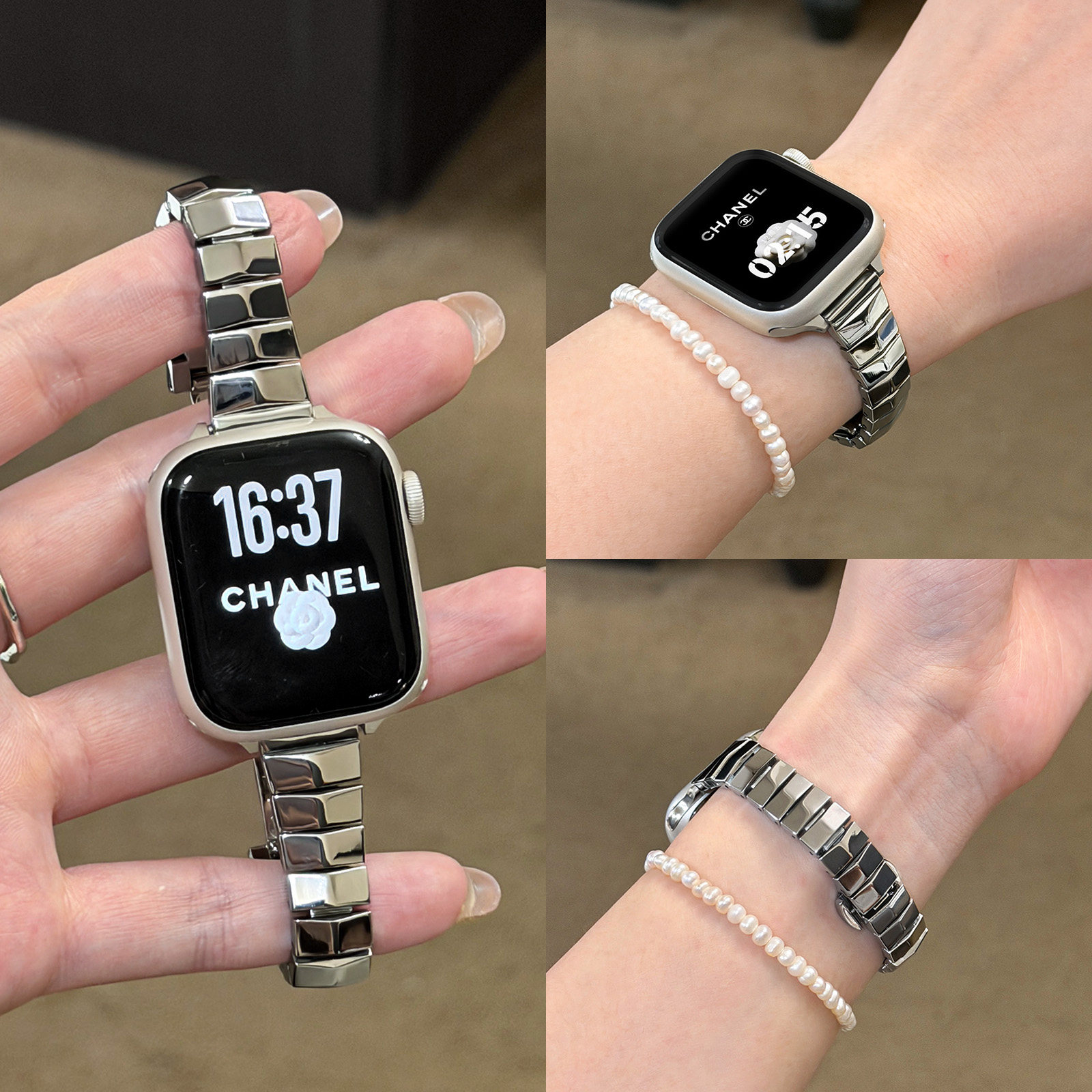 适用applewatchS11菱格铠甲细金属表带Watch10/9/8/7小众简约质感蝴蝶扣苹果手表SE小蛮腰不锈钢腕带配件夏女