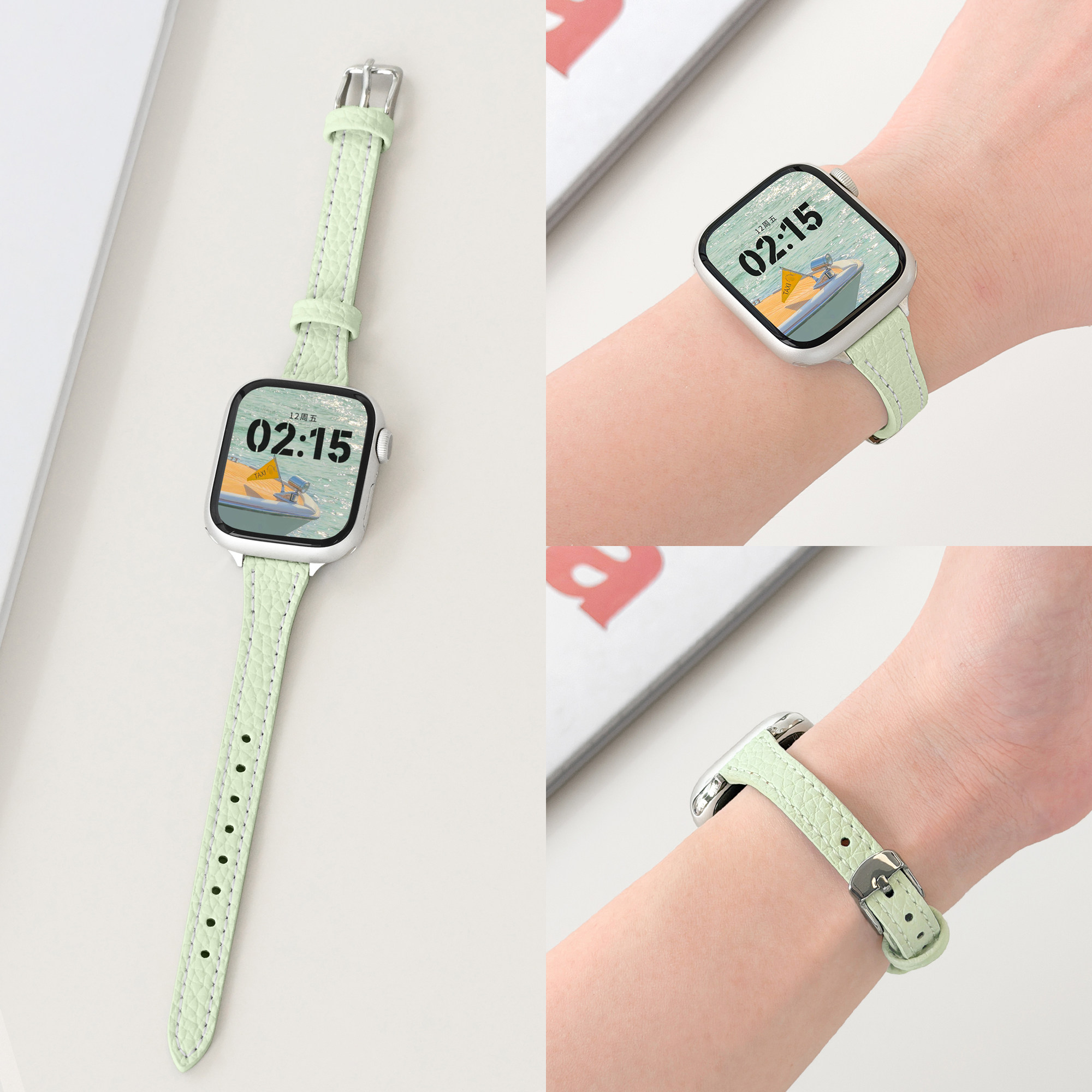 适用iWatch柔软细款荔枝软皮表带图片