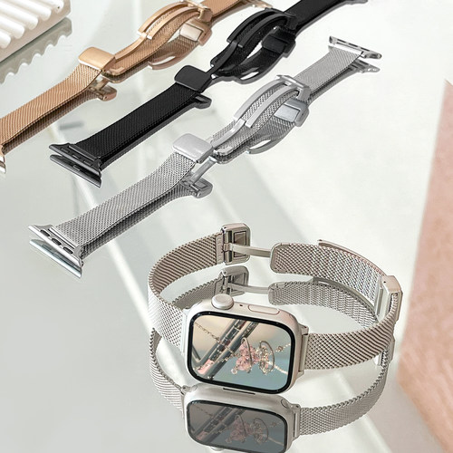 适用iWatch网纹折叠磁吸扣细表带