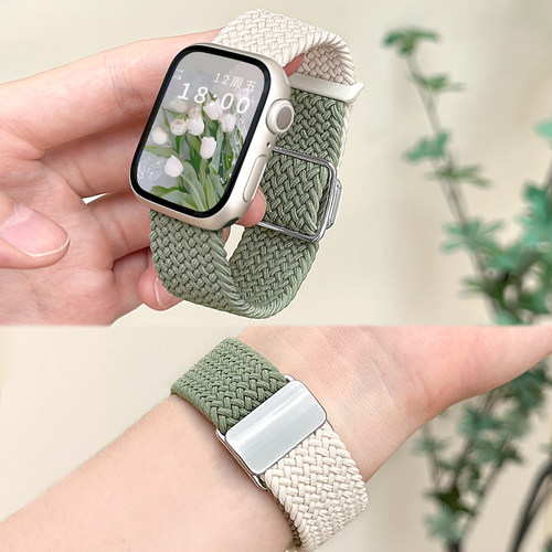 适用iWatch编织拼色磁吸扣表带