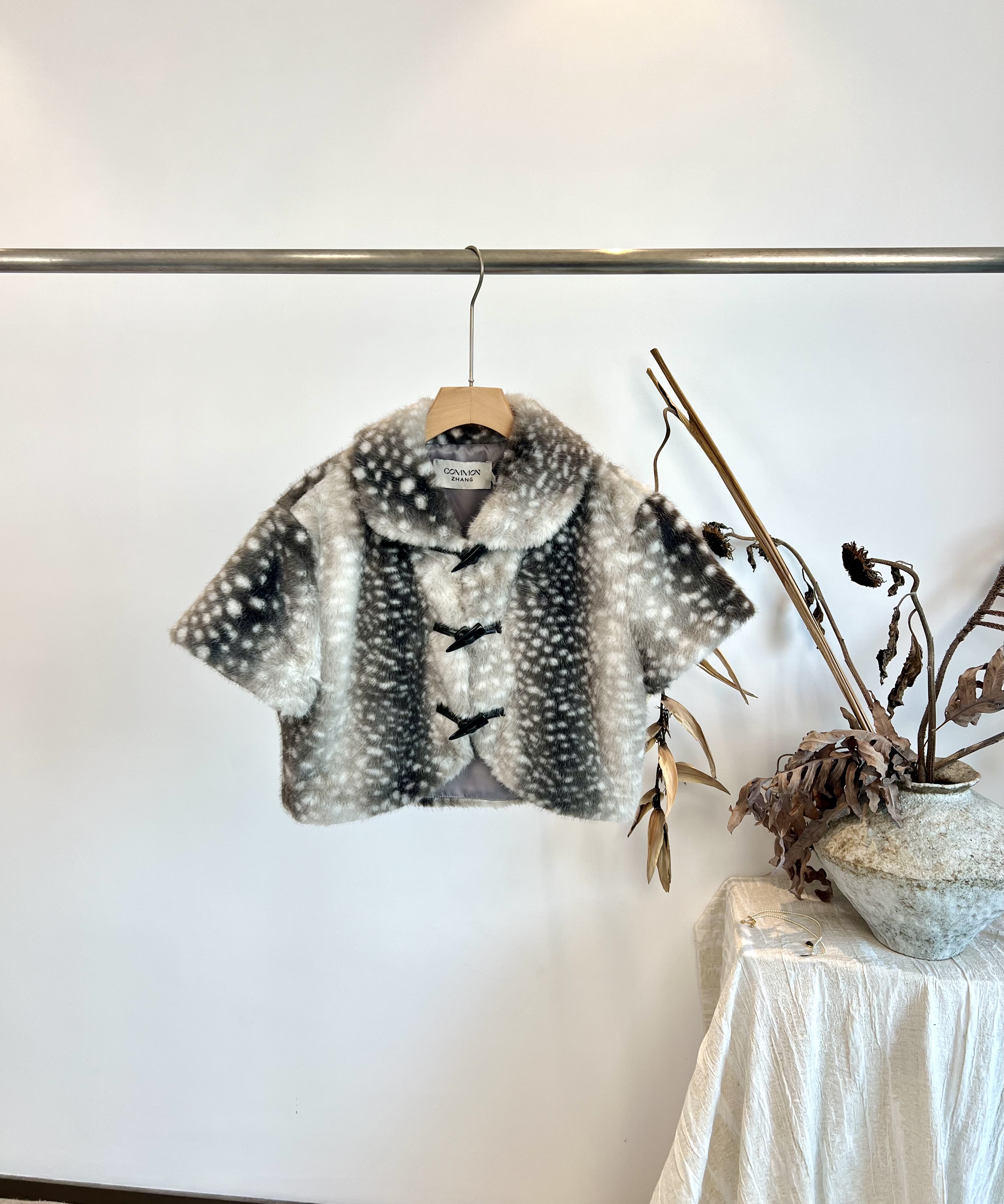 未定义-时髦斑纹皮草短款马甲环保毛亲肤皮草马甲保暖休闲小坎肩