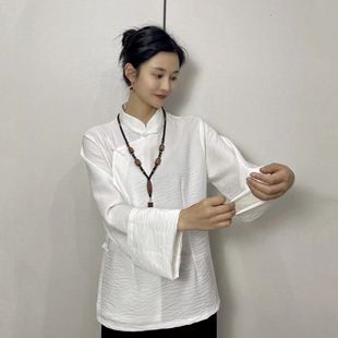 新款女士藏式纯色大袖衬衣传统藏族服装上衣藏装百搭衬衫藏服藏衣