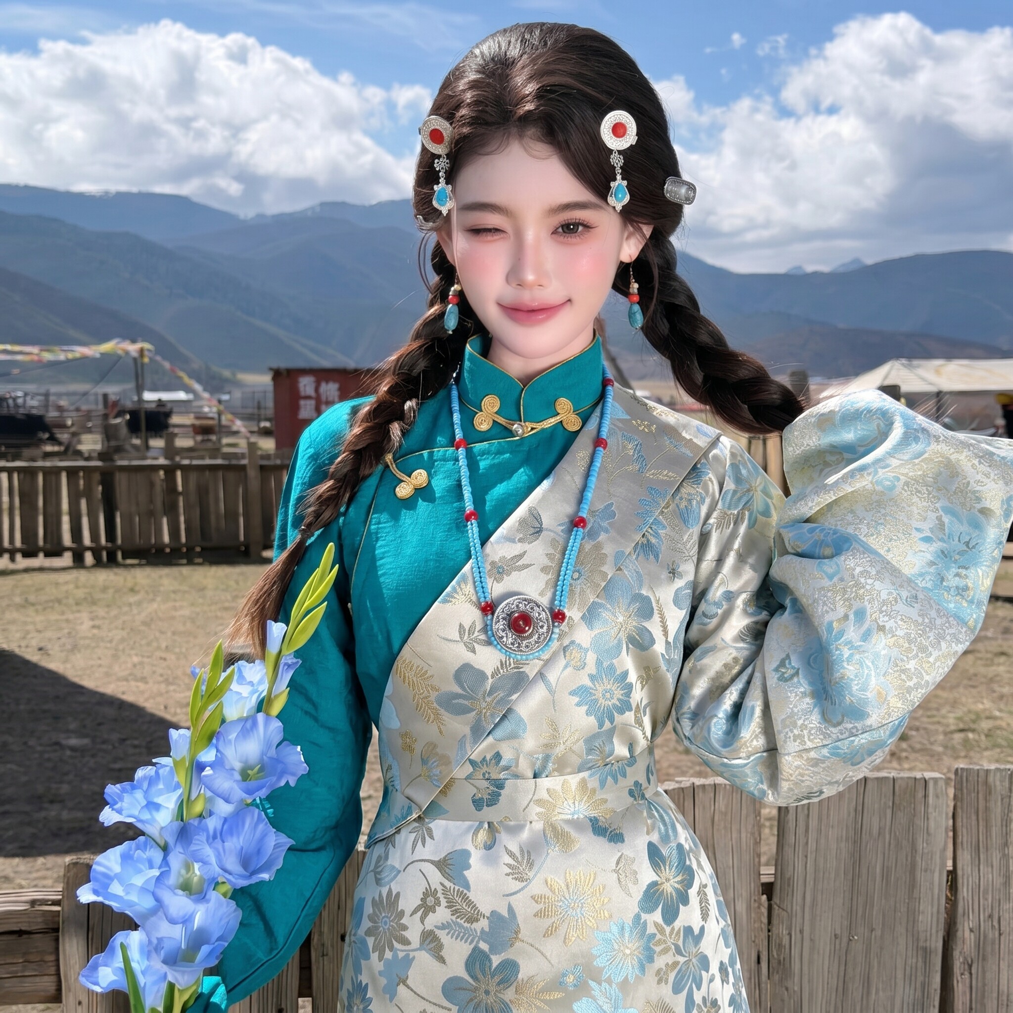 浅蓝藏袍女旅拍民族风