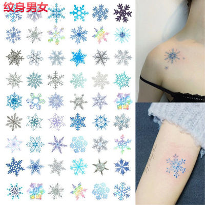 60贴雪花纹身贴少女学院淡彩手绘ins耳朵锁骨白雪冰晶圣诞妆扮