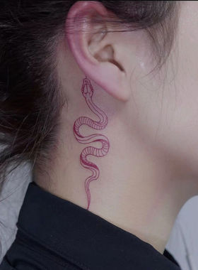 【一份两张】纹身贴侧脖子小蛇线条红色手臂防水持久女男仿真刺青