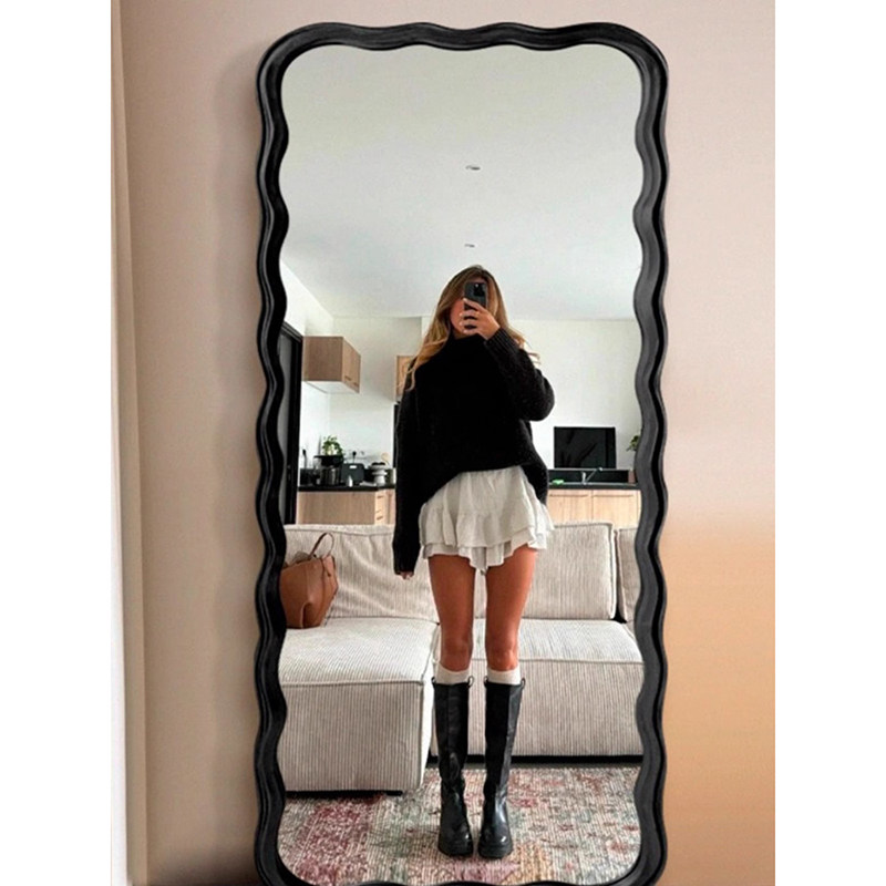 法式复古全身镜实木ins波浪落地镜欧式高级感衣帽间壁挂大穿衣镜