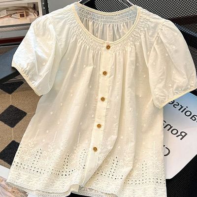 棉不透短袖衬衫女夏季轻奢