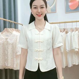 衬衫 2025夏季 POLO领中国风盘扣上衣女甜美洋气ins短款 新款 潮 法式