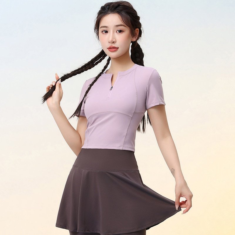 2025夏季新款跑步运动衣女健身房专用暴汗训练服紧身上衣瑜伽服短