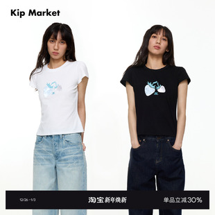 Market 可爱百搭休闲短袖 夏季 复古贴布绣修身 T恤女 波点草莓 Kip