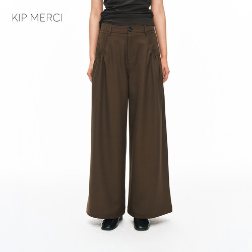KIP MERCI 冷淡系独特别裤子棕色宽松阔腿裤老钱风小众设计感长裤