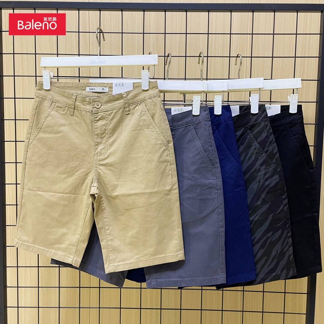 Baleno班尼路短裤男夏季纯棉时尚直筒百搭五分裤纯色休闲青年舒适