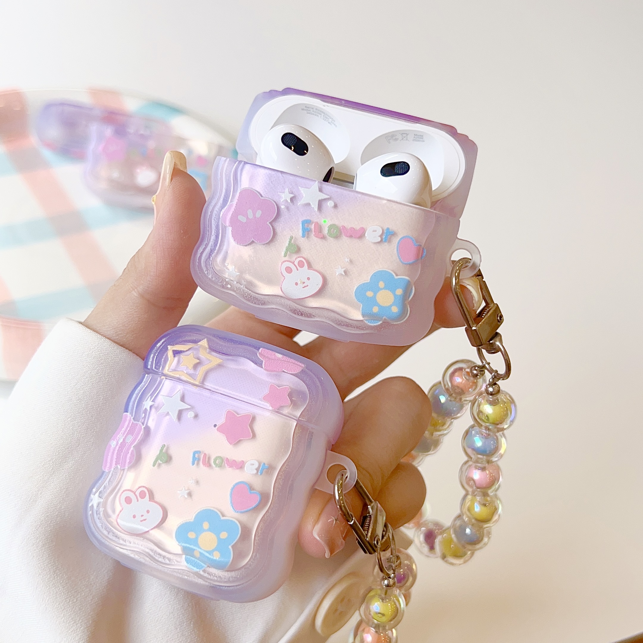 日韩风ins晕染星星链条适用airpods3保护壳airpodspro2代耳机套苹果三代pro无线蓝牙耳机盒耳机壳airpods