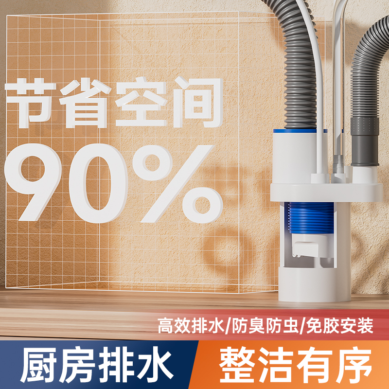 厨房下水道排水管二合一洗菜盆净水器洗碗机50下水管三头通分水器