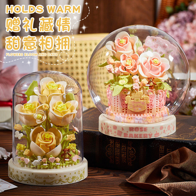 永生花积木花束玫瑰花盆
