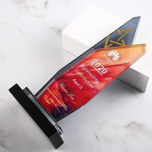 水晶奖杯创意高档定制玻璃定做荣誉新款创意彩印年会纪留念品奖杯