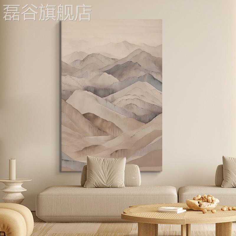 网红侘寂手绘肌新油画玄关装饰画客厅中式抽象风丙烯纯山水风景理图片