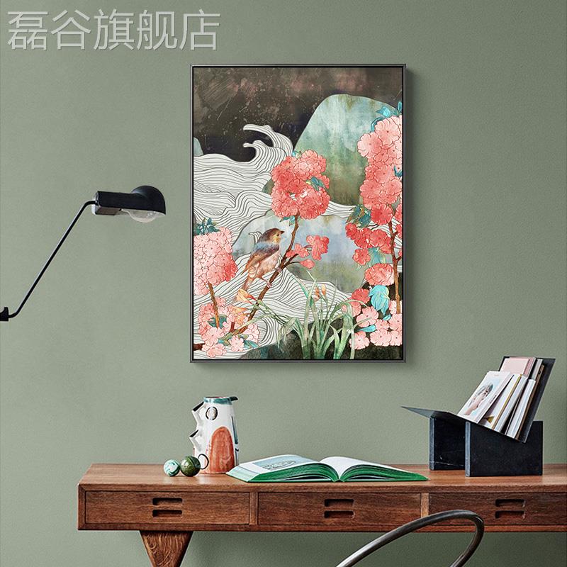 网红新中式厅装饰画鸟厅日式餐桌餐厨墙面背花景房壁画墙画客民俗图片