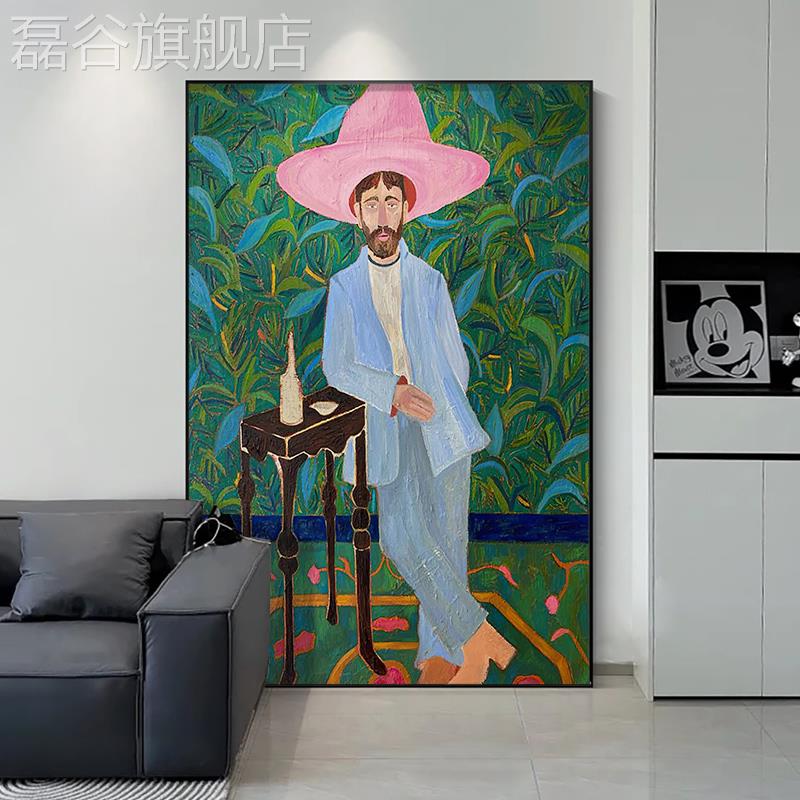 网红覆古粉色个性时尚物绿风高级感走廊尽装饰画客人色厅背景头墙图片