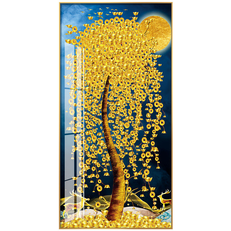 黄金树 入户玄关装饰画大幅竖版玄幻走廊尽头壁画高档门厅晶网红