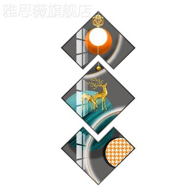 网红轻走奢玄创关装饰竖画菱形意组合廊道壁画过现代大气楼梯挂画