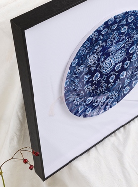 网红青釉 新中式青花瓷装饰画简约餐厅蓝色挂画中国风客厅玄关壁