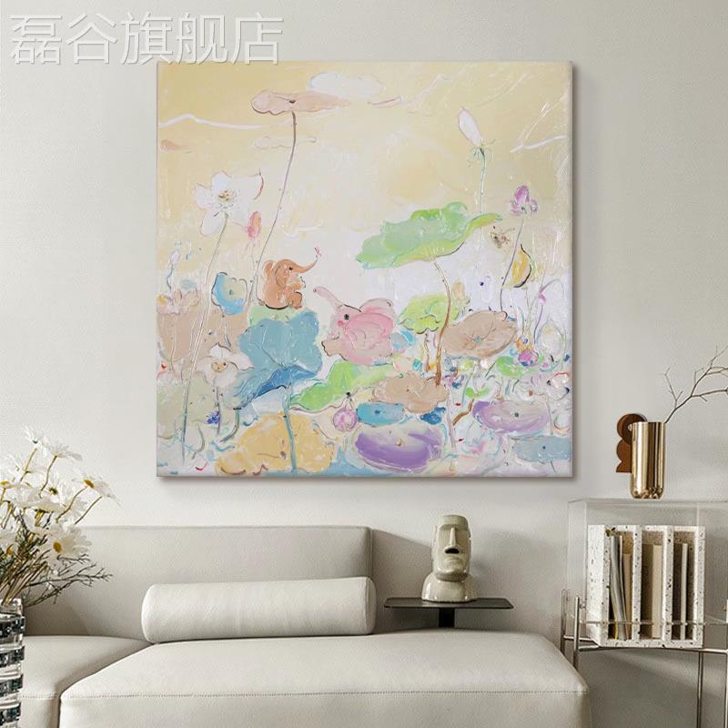 网红奶油风抽大厅象肌理画客厅玄关小象纯手绘油画儿童房装饰画餐图片