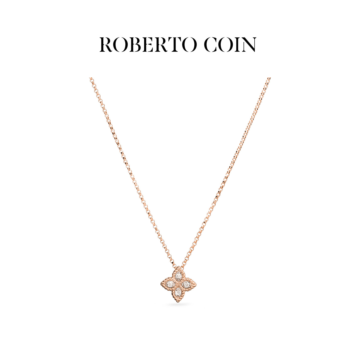ROBERTO COIN/珂瑛PRINCESS FLOWER公主花18k金小号钻石项链吊坠