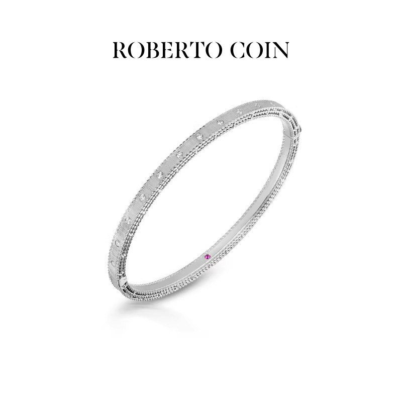 【24期免息】ROBERTO COIN/珂瑛PRINCESS 18k白金钻石拉丝手镯
