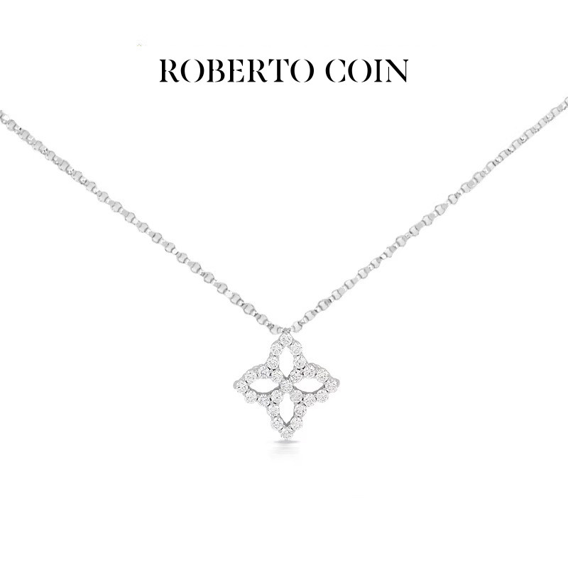 ROBERTO COIN/珂瑛DIAMOND PRINCESS 18k白金钻石项链吊坠送礼 - 实物图