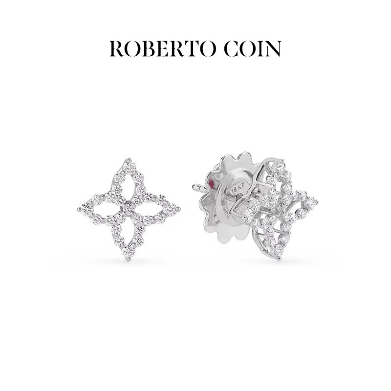 【24期免息】ROBERTO COIN/珂瑛  CAROUSEL  18K白金钻石花卉耳饰