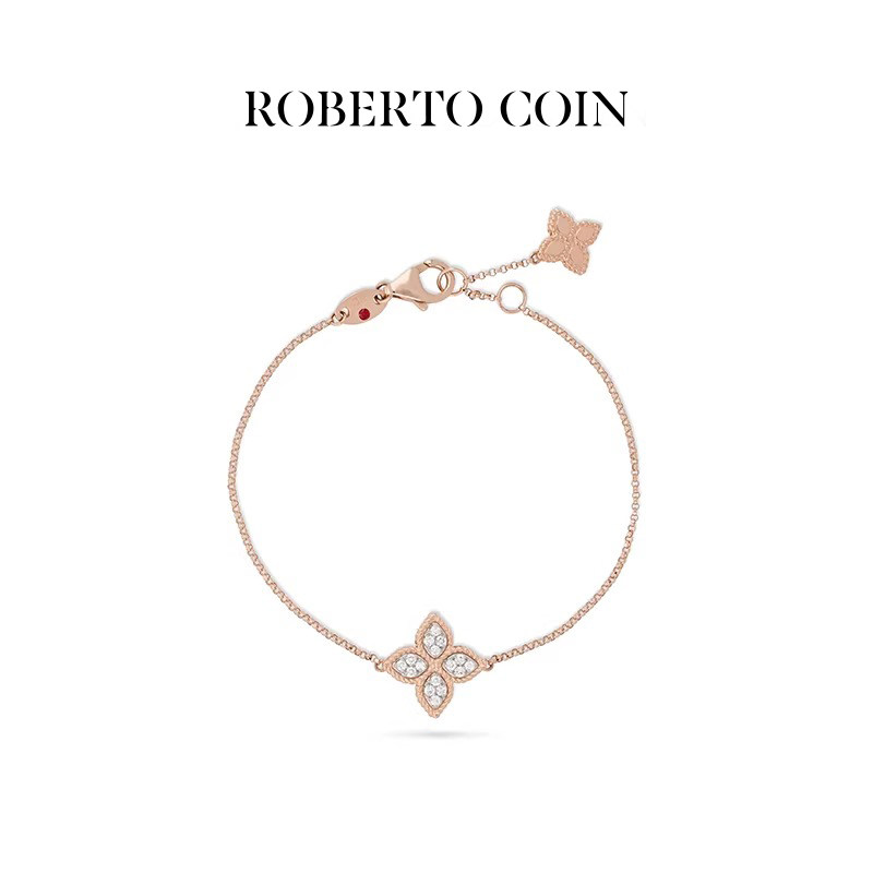 ROBERTO COIN/珂瑛PRINCESS FLOWER 18k白金玫瑰金钻石手链送礼