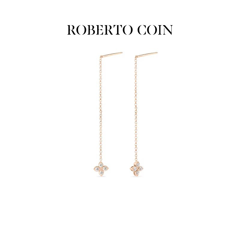 ROBERTO COIN/珂瑛CAROUSEL 18K金花卉钻石耳饰耳环耳坠送礼