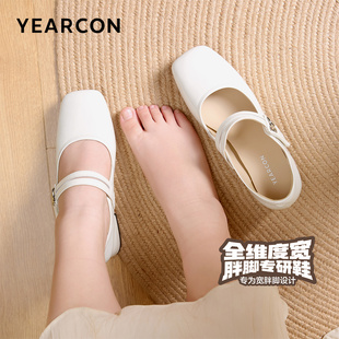 加宽版意尔康粗跟玛丽珍鞋女春季法式高跟鞋小皮鞋配裙子大码单鞋