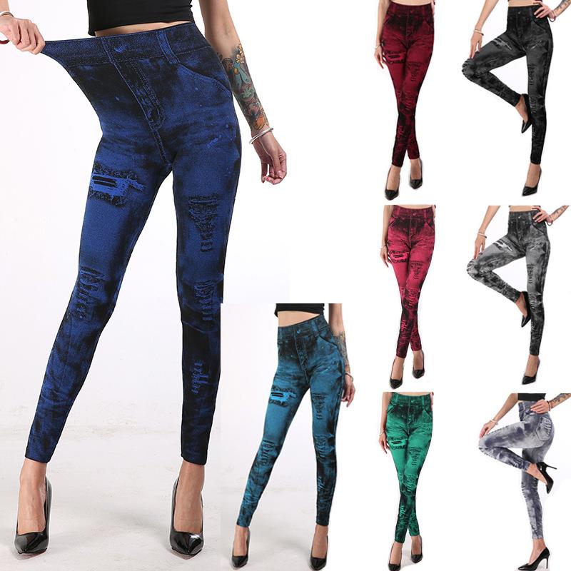 multi-color denim hip-lifting imitation Womens leggings