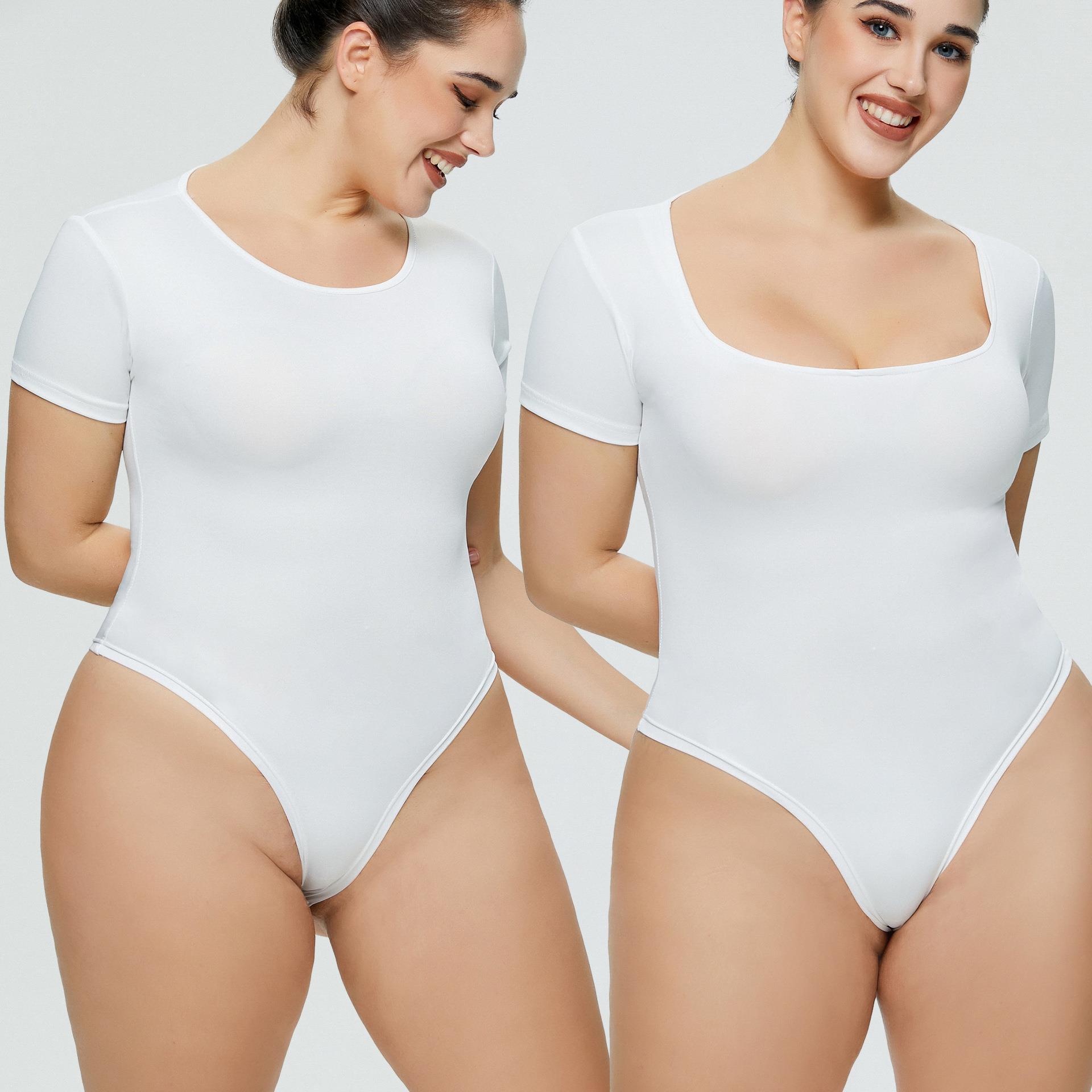 Plus size womens solid color one-piece short-sleeved