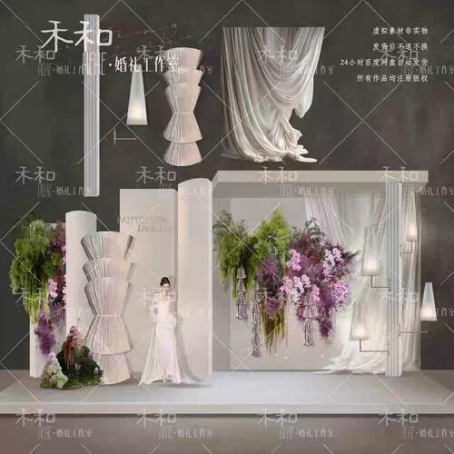 HEHE-M07奶茶色泰式小场景素材合影区自然花艺psd