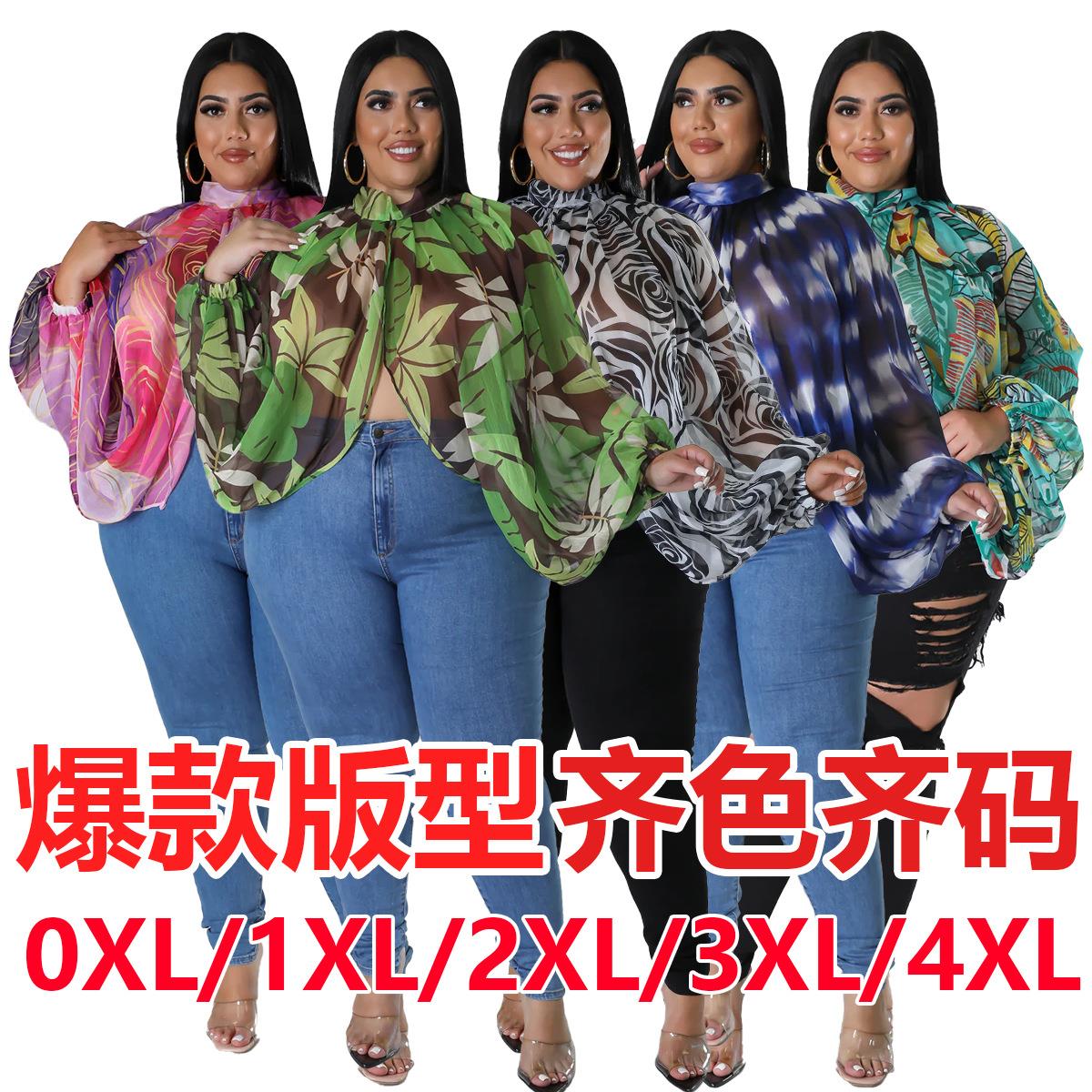 open size tops womens neck chiffon closed round women Plus