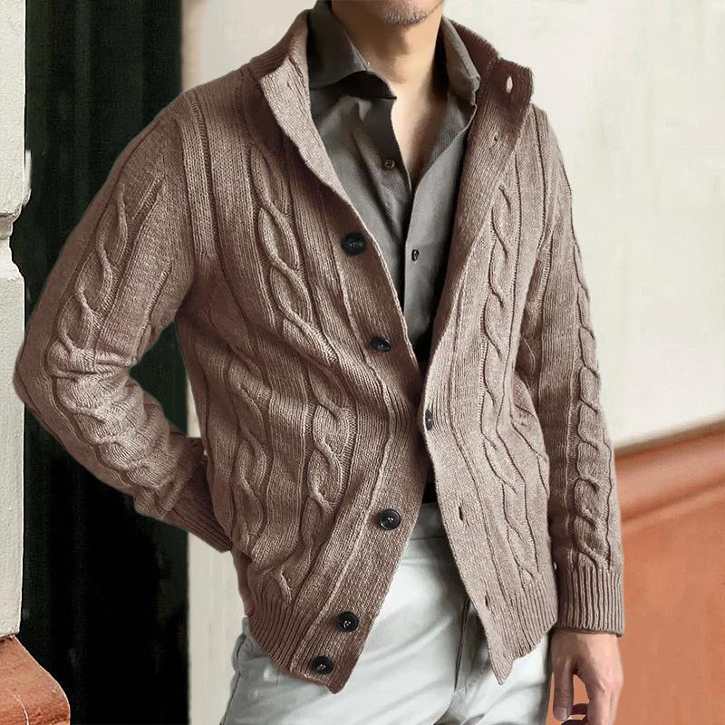 Men's Slim Fit Half Turtleneck Cable Knit Sweater Jacket