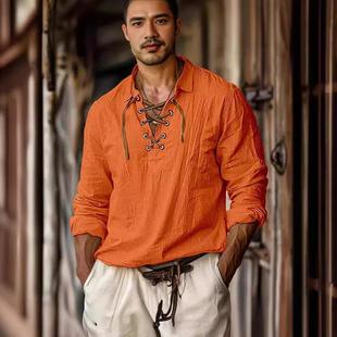 Color Linen Shirt Large Long Size Drawstring Casual Loose