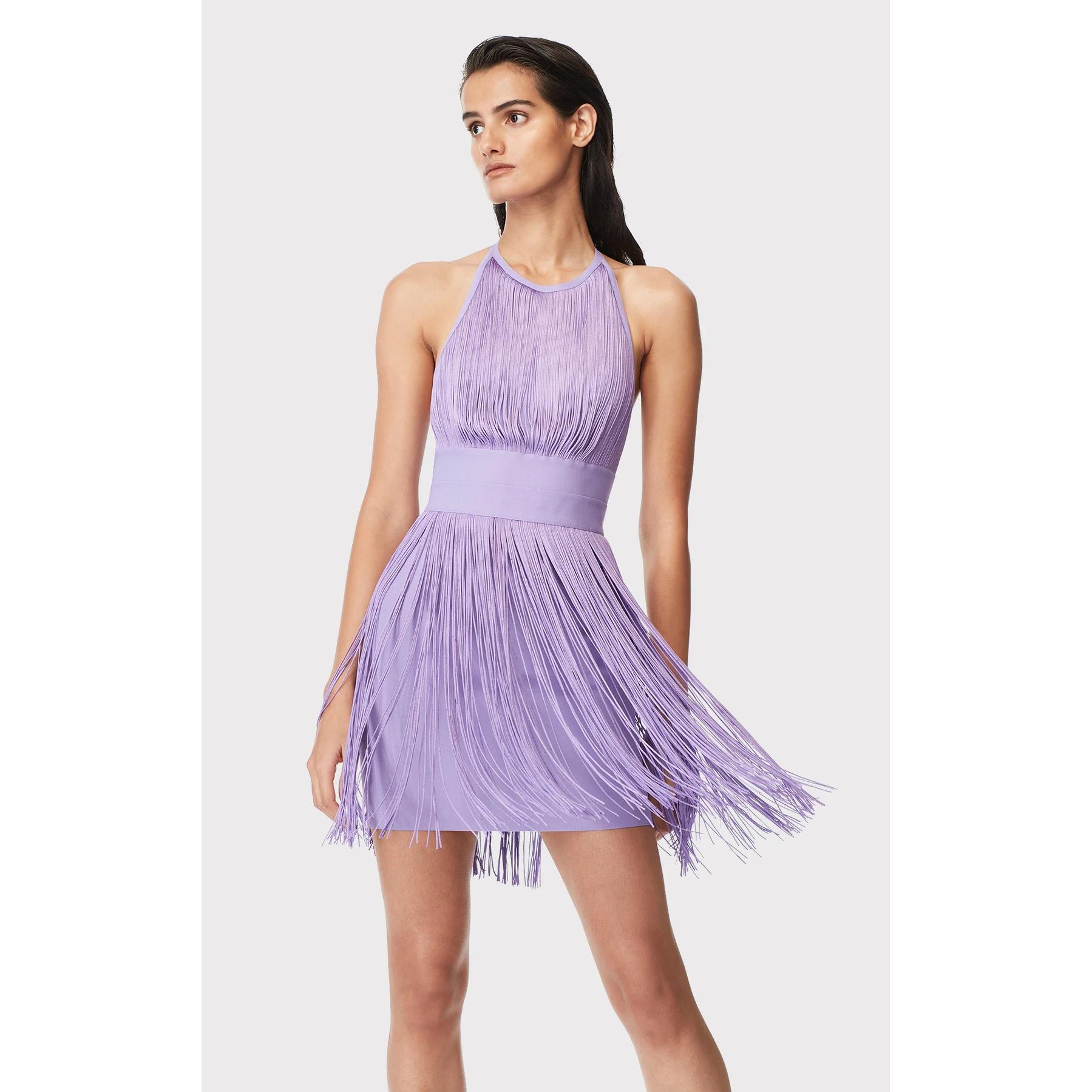 Dress Bandage Hip Neck Halter Backless Skirt Short Tassel