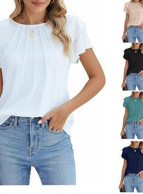 Womens formal round casual top short shirt sleeve neck