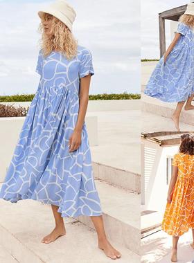 women for dress swing loose beach sleeve short neck round