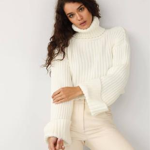 Turtleneck coat sweater striped womens style solid knitted