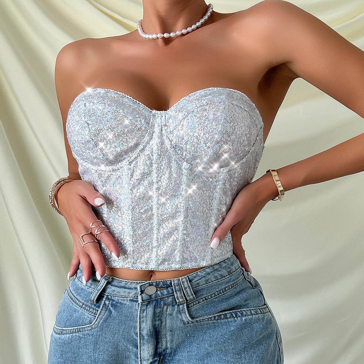 heavy chest industry sparkly bra bra zipper corset