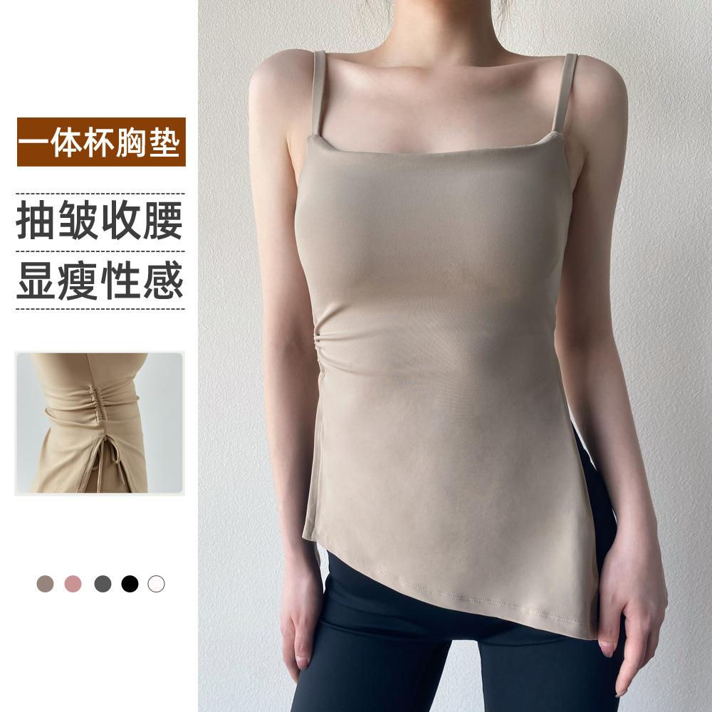 top clothes fitness slimming pleated drawstring bottoming