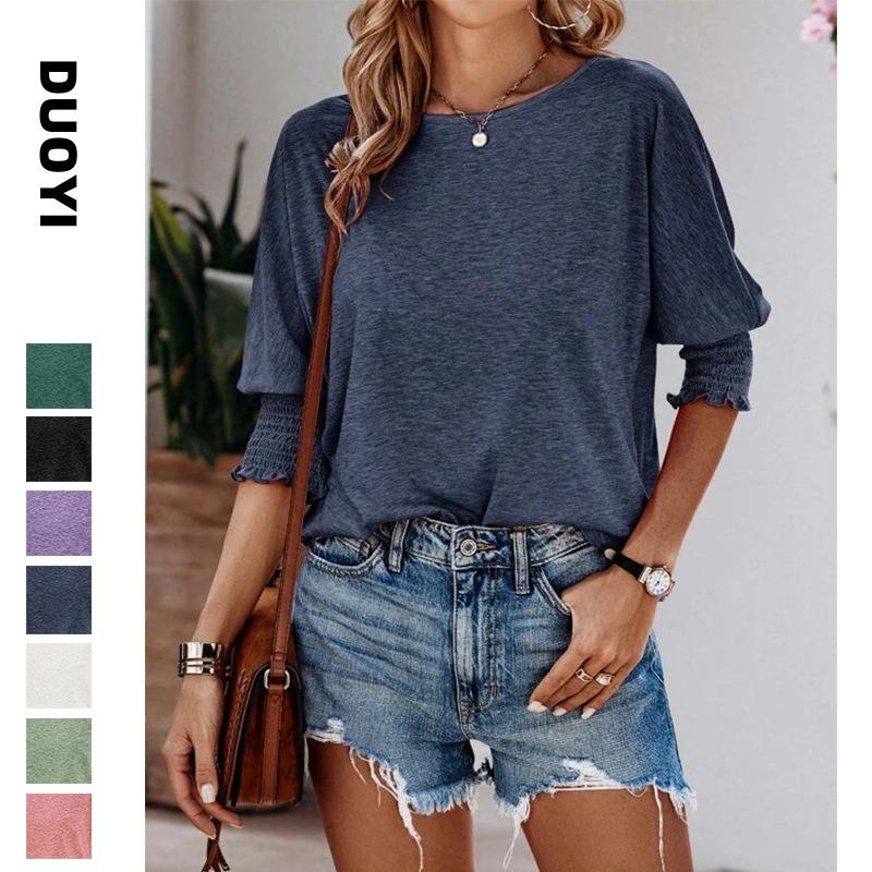 T-shirt Women Long Loose Round Collar for Collar Fashion