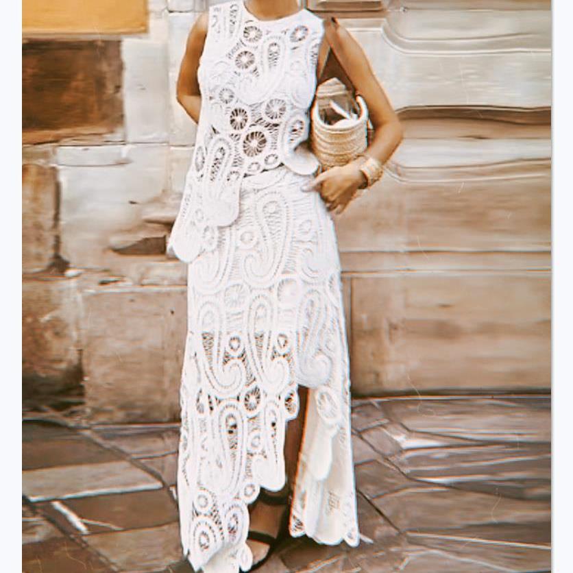 tossy knit hollow out  piece-set long skirt women