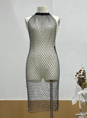 rhinestone sparkly fishnet long skirt festival beach